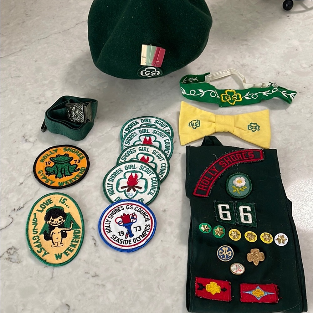 Vintage Girl Scout Uniform Set with Patches